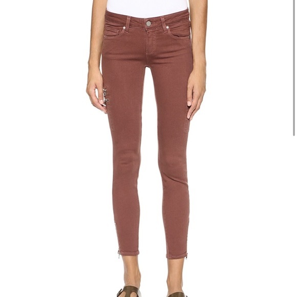 Paige ‘Ivy’ Burgundy Skinny Jeans Zipper Detail - Picture 1 of 6